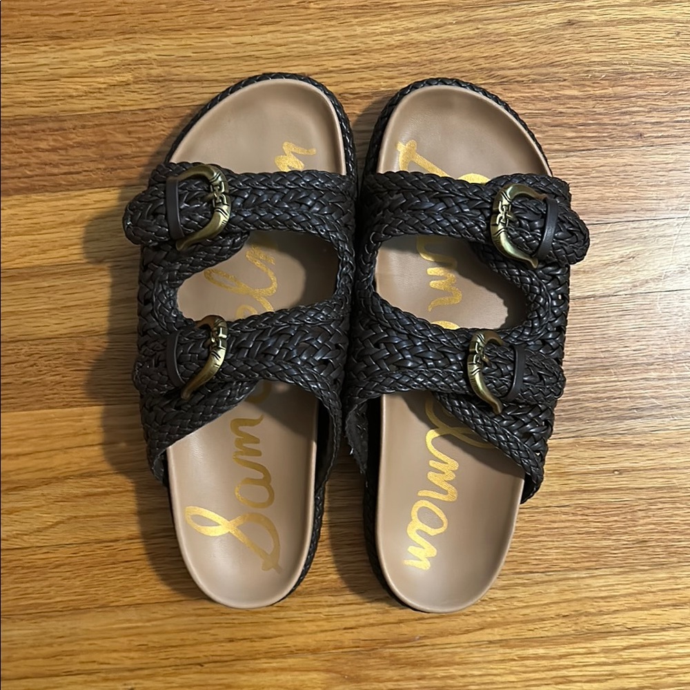 Sam Edelman Women’s Reid Slide Sandal - Brown Braided with Gold Buckles